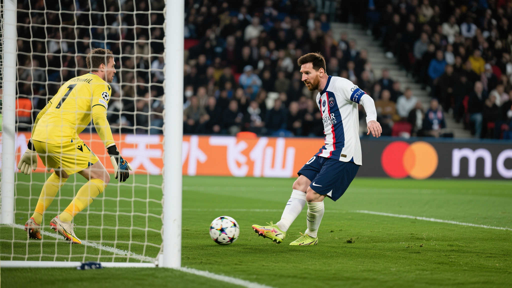 梅西绝杀任意球紧逼C罗,迈阿密2-获胜 比赛现场,当所有人屏息注视时,35岁的梅西冷静地站